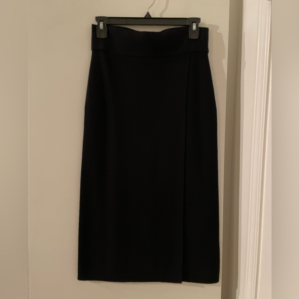 Club Monaco Black Wool Blend Knit High Waist Wrap Straight Skirt NWOT